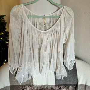 Free People Embroidered  Sheer Blouse